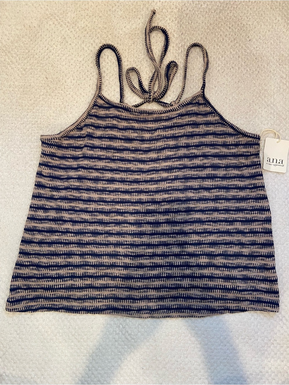 a.n.a Navy and Cream Striped Knit Halter Cami